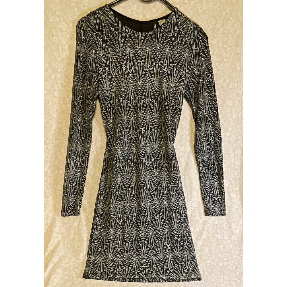 Divided by H&M Black/Silver Glitter ArtDeco Round Neck Open Back Mini Dress 4
